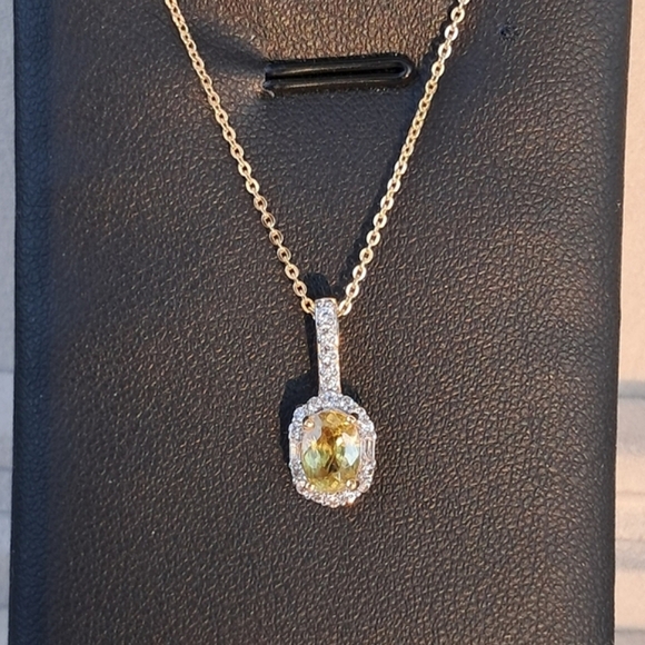 Premium Sava Sphene & White Zircon Halo Pendant On 20" Necklace - Picture 7 of 10